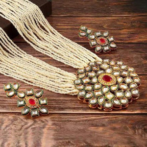 Multi Strand Ksea Pearls Mala With Kundan Pendant.