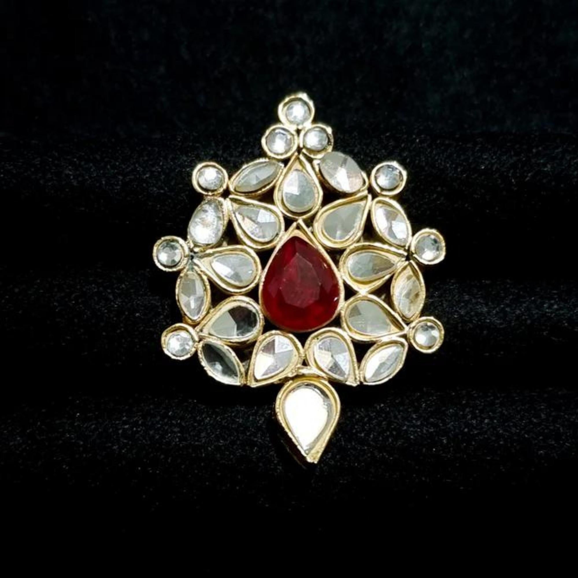 Pure kundan gold finished with ruby adjustable ring