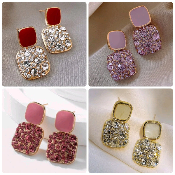 Rhinestone geo decor earrings