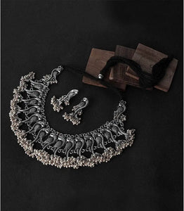 Ronak german silver peacock Choker Necklace set