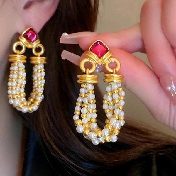 Rhinestone & Faux Pearl Decor Drop Earrings