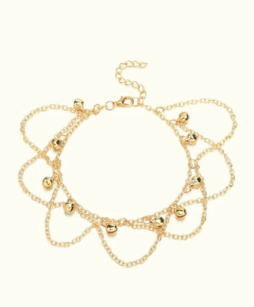 Gold Plated Bell Charm Anklet.