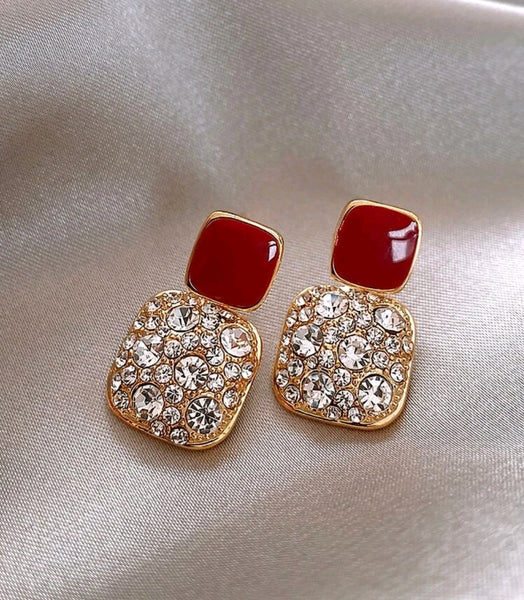 Rhinestone geo decor earrings