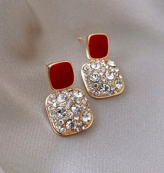 Rhinestone geo decor earrings