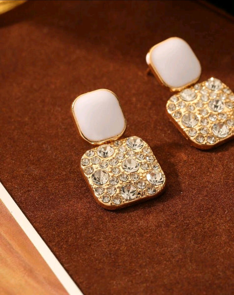 Rhinestone geo decor earrings