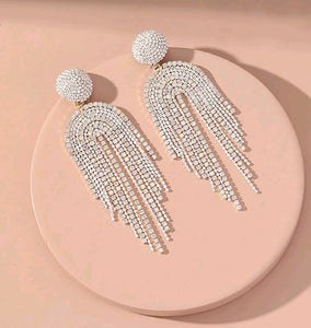 White Acrylic & Cubic Zirconia Goldtone Tassel Drop Earrings