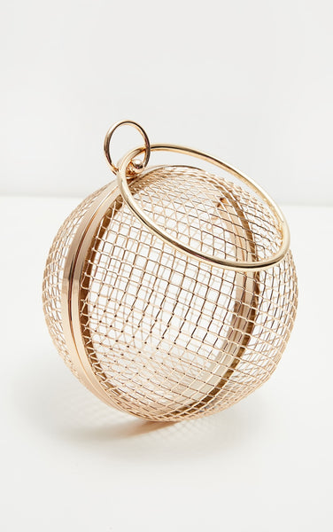 Gold Caged Sphere Clutch.