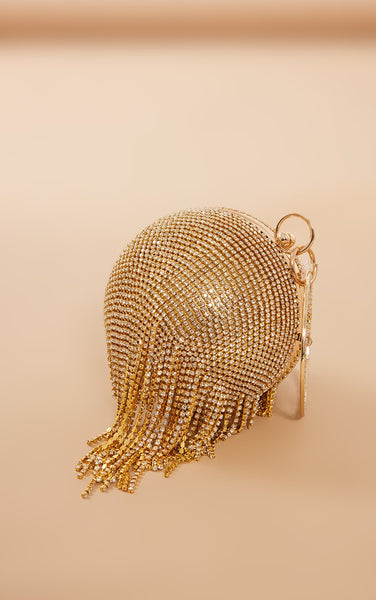 Gold Diamante Tassel Sphere Clutch