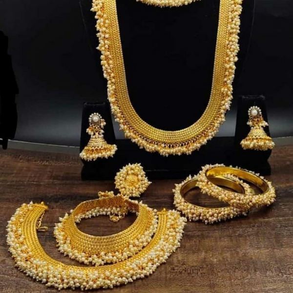 Gold Plated Bollywood Pearl Indian Traditional Bridal Choker Long Necklace Set