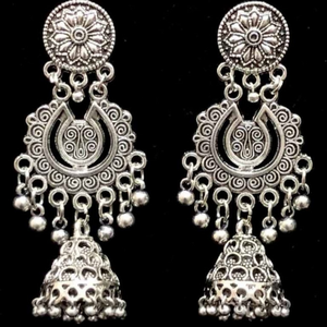 Indian Traditional Bollywood Silver Oxidized Mughal Jhumki Earrings