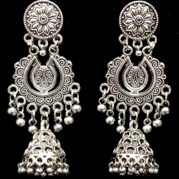 Indian Traditional Bollywood Silver Oxidized Mughal Jhumki Earrings