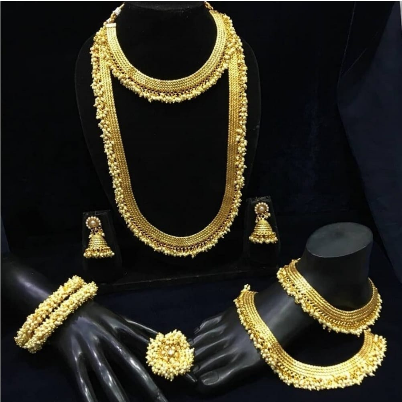 Gold Plated Bollywood Pearl Indian Traditional Bridal Choker Long Necklace Set