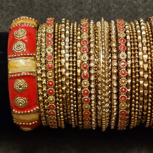 Red Metal Bangle Kada Designer Traditional Ethnic Set ( 2.6 )