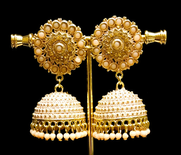 Golden brass multi color jhumkas