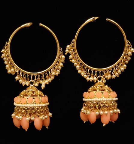 Antique gold tone Pearl Cluster Heavy Hoop Jhumkka