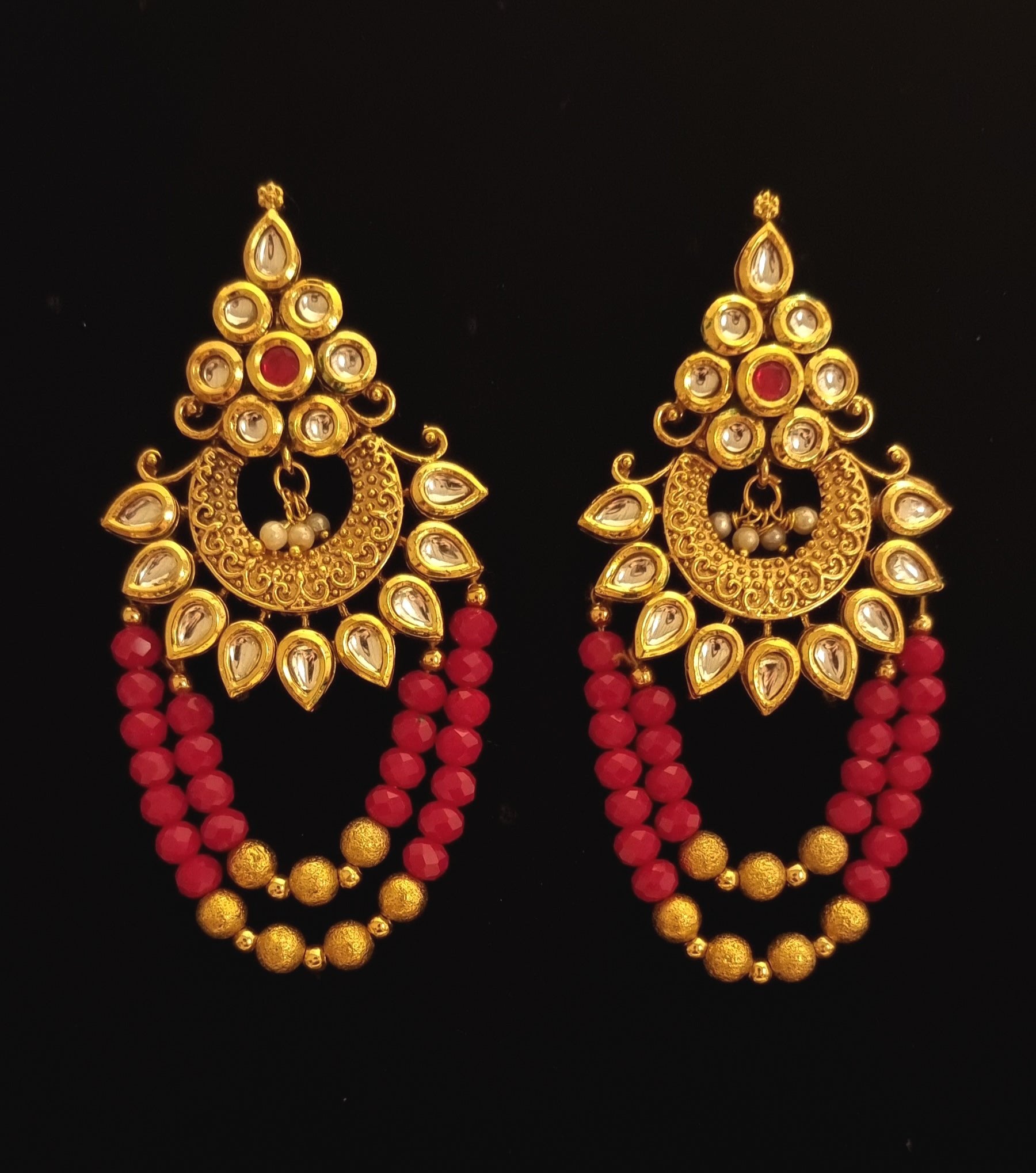 Designer Kundan Patti Maroon Earrings.