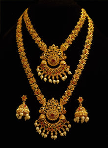 Ethnic south indian traditional long mala with choker and earrings.