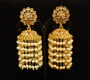 Kundan phool with pearl chain strings Earrings.