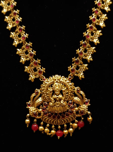 Handmade gold matte finish goddess temple mala with earrings.