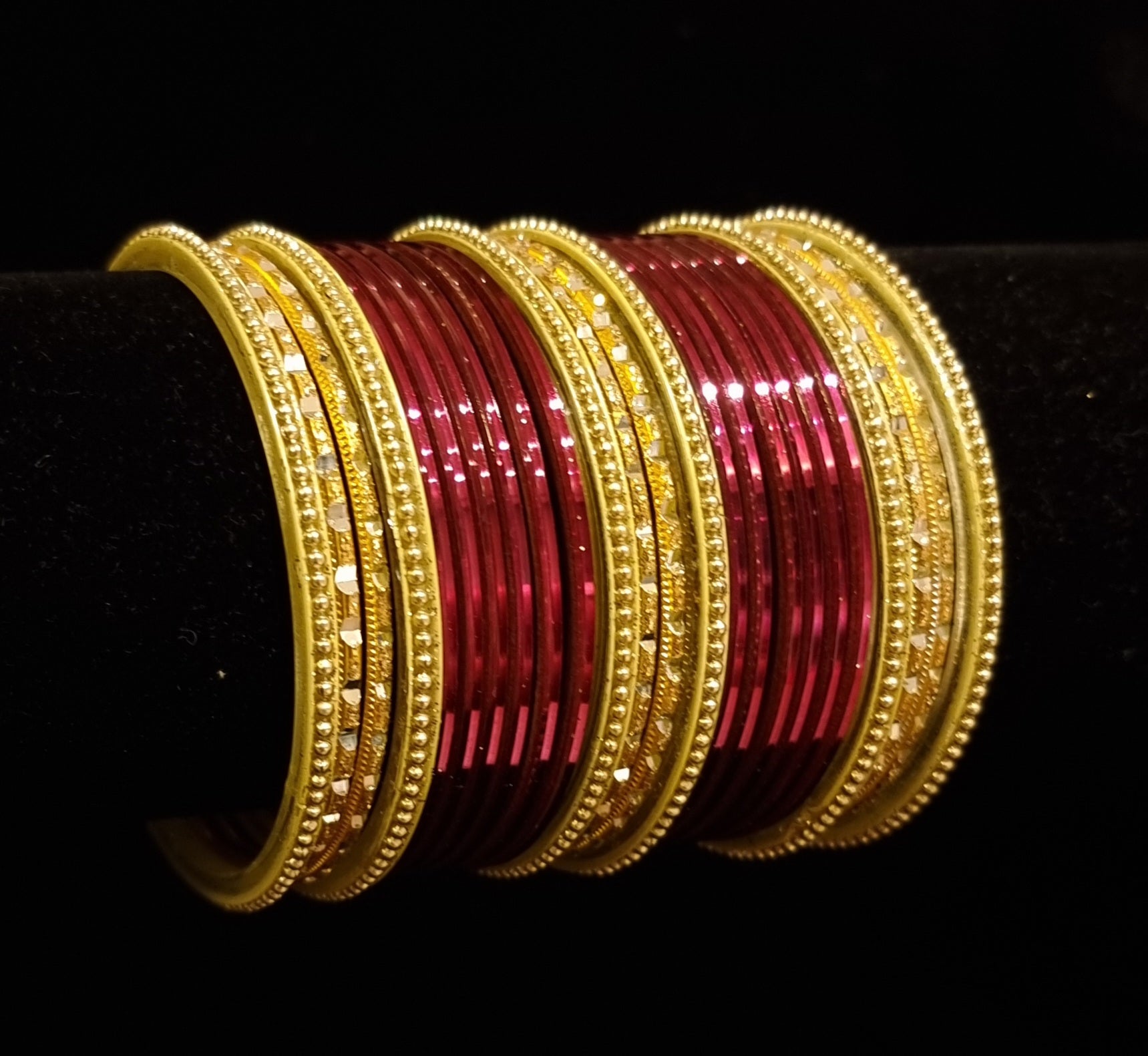 (2.6) Beautiful deep purple and golden brass non-percious metal bangles set