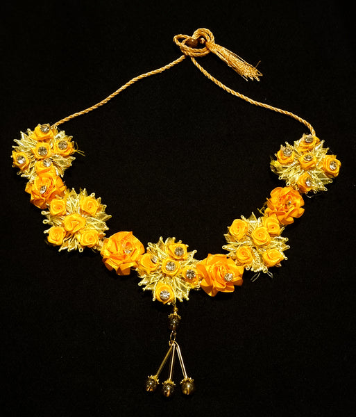 Yellow Gota Flower Jewellery set.