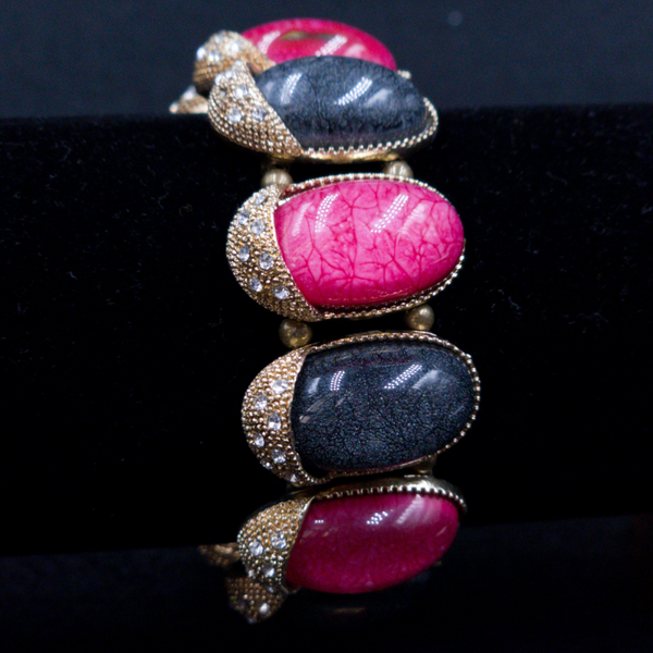 Designer pink and gray stones brass bracelet with AD rhinestones
