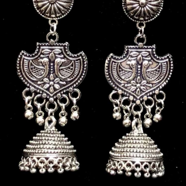 Oxidized long peacock jhumki earrings