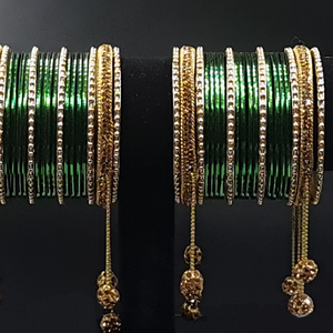 Deep Green Color With Golden Work Heavy Tassel , Latkan Wedding Bangles Lightweight Jewellry Bridal Bangles