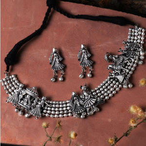 Oxidised doli baarat hall chain choker necklace set