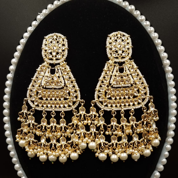 Golden white kundan & polki work statement earrings