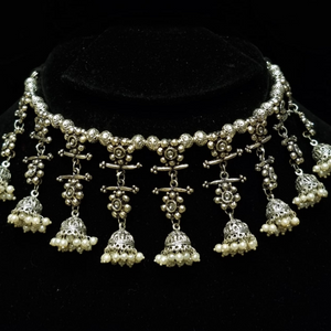 Boho Vintage Antique Ethnic Gypsy Tribal Indian Oxidized silver pearl Beaded Jhumki Tassels Statement Necklace Jewelry