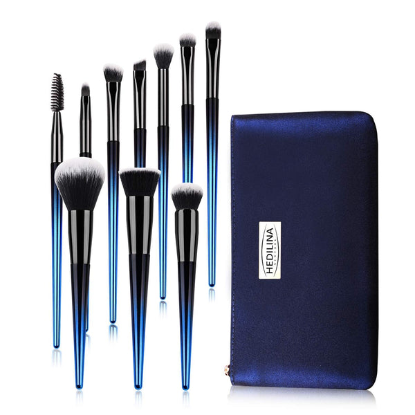 Makeup Brushes Set with a Portable Cosmetic Bag - HEDILINA 10 pcs