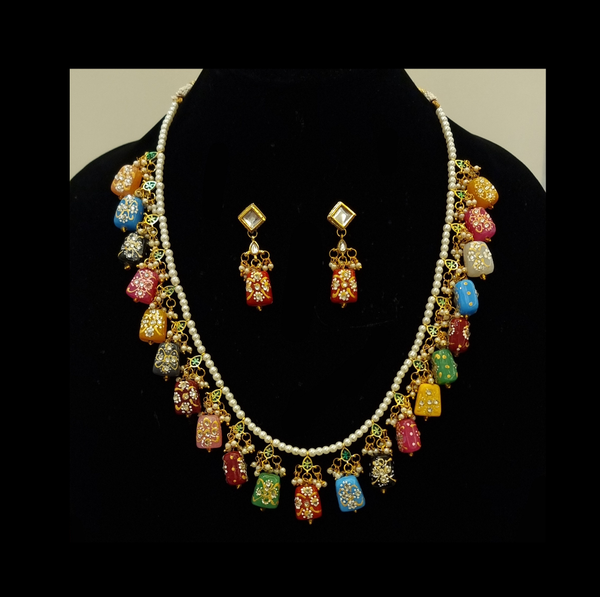 Hand crafted Designer kundan long haar with hand painted tanjore beads.