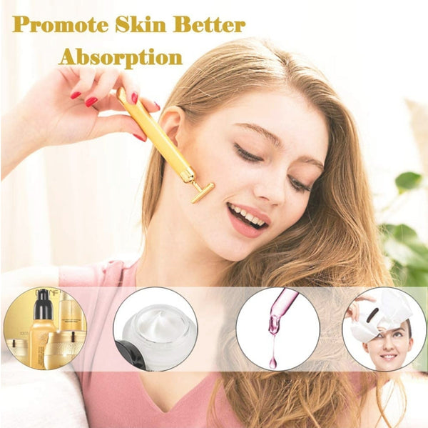 Face Massager Roller Golden 3D Roller Electric Sonic Energy Face Roller and T Shape Face Massager Kit Anti Aging Wrinkles Instant Face Lift Skin Tightening