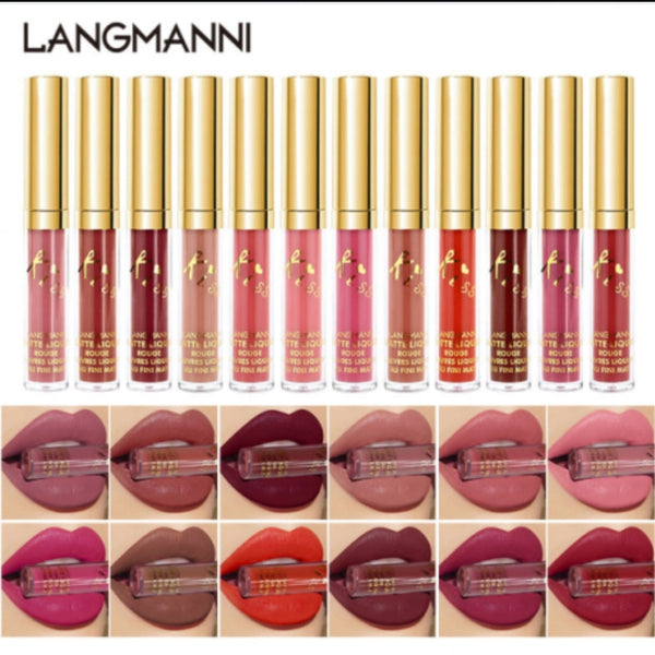 Langmanni 12pcs Classic Tint Soft Matte Liquid Lipstick Set L9800