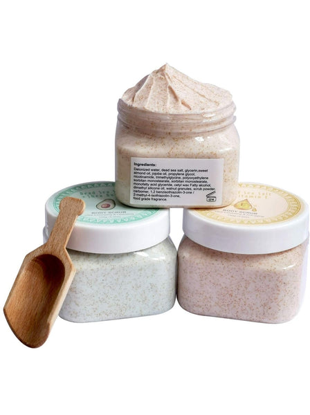 Ultra Exfoliating & Cleanse Body Scrub Gift Set, 3 Pack Natural Dead Sea Salt Body Scrub, Body Scrub Set with Free Bonus Wooden Spoon