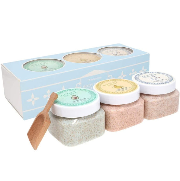 Ultra Exfoliating & Cleanse Body Scrub Gift Set, 3 Pack Natural Dead Sea Salt Body Scrub, Body Scrub Set with Free Bonus Wooden Spoon