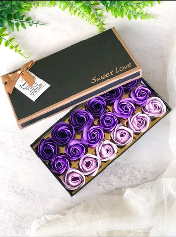 Bath Soap Rose Flower Floral Scented Rose Soap Petals Body Soap in Gift Box for Valentine's Day Anniversary Birthday Mothers Day Gifts, Gift for Her (18 Pcs/Box Gradient Purple)