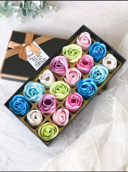 Bath Soap Rose Flower Floral Scented Rose Soap Petals Body Soap in Gift Box for Valentine's Day Anniversary Birthday Mothers Day Gifts, Gift for Her (18 Pcs/Box MultiColour)
