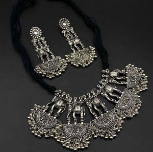 Antique oxidized necklace with earrings.