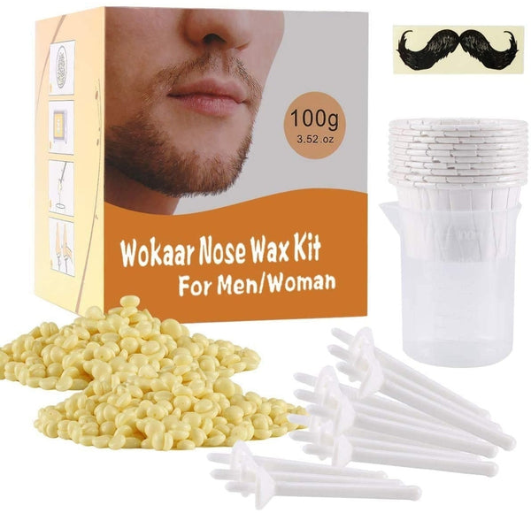 Nose Wax Kit, 100g Wax, 30 Applicators, 10 Mustache Guards Nose. Hair Removal Kits from Wokaar (15-20 Times Usage )
