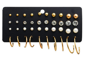 20 Pairs Faux Pearls & Rhinestone Earrings.