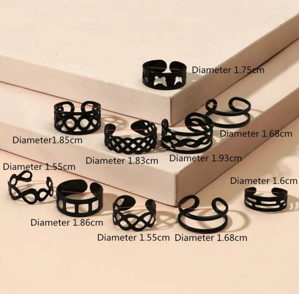 10 Pcs Hollow Out Rings.