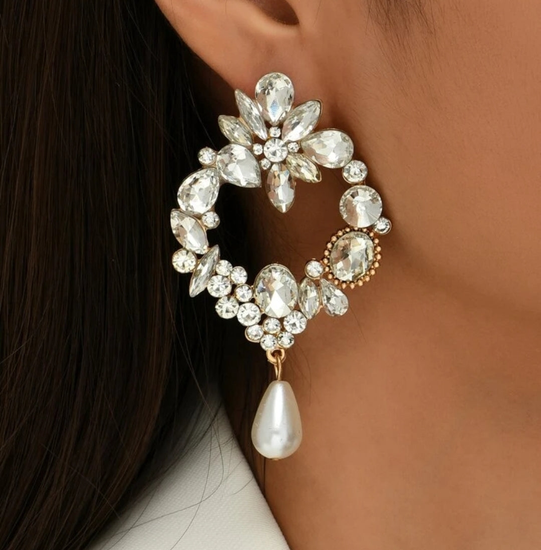 Designer Stone Faux Pearl Drop Earrings.