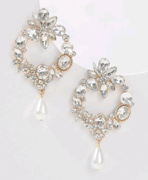 Designer Stone Faux Pearl Drop Earrings.
