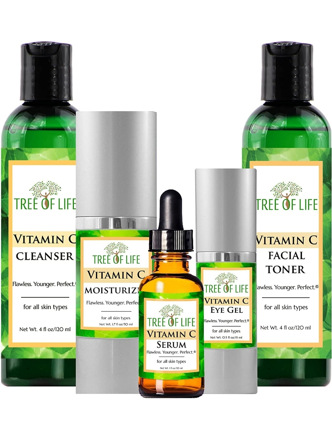 Tree of Life Vitamin C Complete Regimen | Includes Cleanser, Toner, Serum, Face Cream and Eye Gel