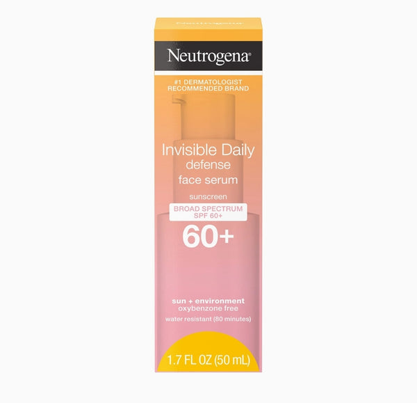 Neutrogena Invisible Daily Defense Face Serum with Broad Spectrum SPF 60+ to Help Even Skin Tone, Oil-Free, Non-Greasy, Antioxidant Complex for Environmental Aggressors, 1.7 fl. Oz