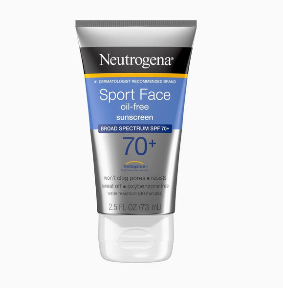 Neutrogena Sport Face Oil-Free Lotion Sunscreen with Broad Spectrum SPF 70+, Sweatproof & Waterproof Active Sunscreen, 2.5 fl. Oz