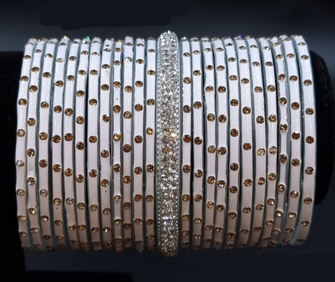 White glass bangles with AD stone kada.