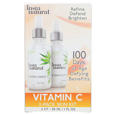 Vitamin C Serum Duo - 100 Days of Age Defying Benefits, With Hyaluronic Acid & Vitamin E, Brighten & Defend, Anti-Aging, Wrinkle Reducer & Sun Damage